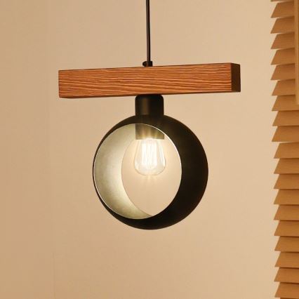 Duolla - Hängeleuchte mit Kabel IRONLINE 1xE27/15W/230V Kiefer/Eiche/Schwarz