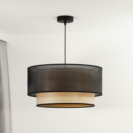 Duolla - Hängeleuchte WOOD BOHO 1xE27/15W/230V d 45 cm schwarz/beige