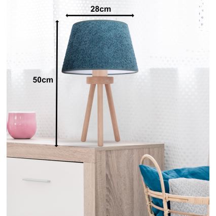 Duolla - Lampada da tavolo BOUCLE 1xE27/15W/230V diametro 28 cm turchese/legno