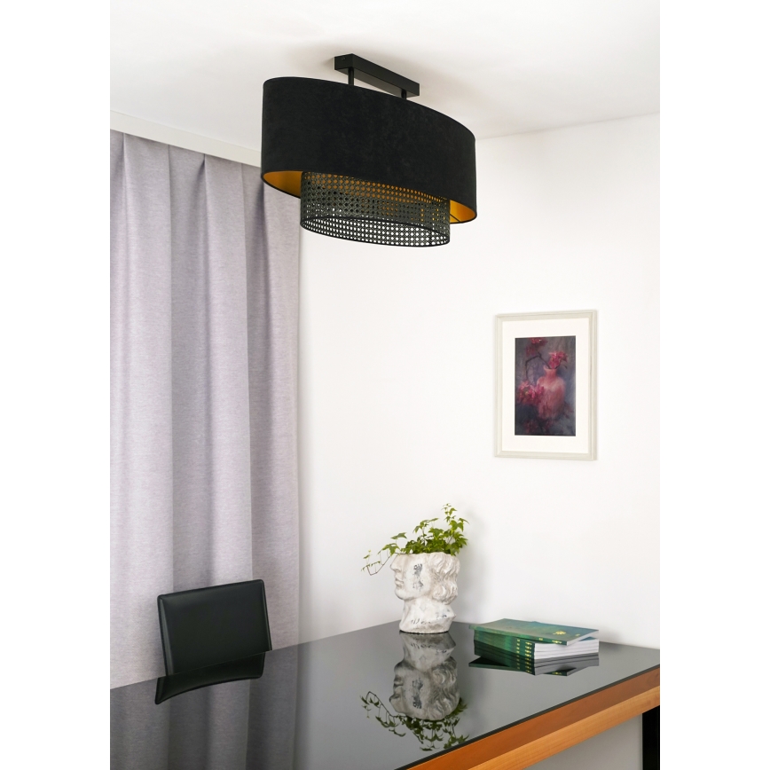 Duolla - Lampadario a plafone DOUBLE OVAL RATTAN 2xE27/15W/230V nero/rattan