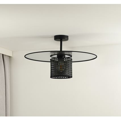 Duolla - Lampadario a plafone TOKYO RATTAN 1xE27/15W/230V diametro 50 cm nero/argento