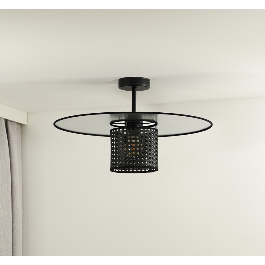 Duolla - Lampadario a plafone TOKYO RATTAN 1xE27/15W/230V diametro 50 cm nero/argento