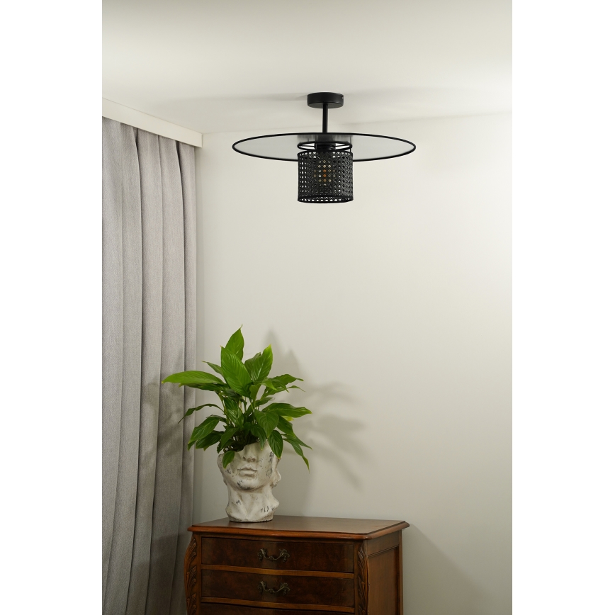 Duolla - Lampadario a plafone TOKYO RATTAN 1xE27/15W/230V diametro 50 cm nero/argento