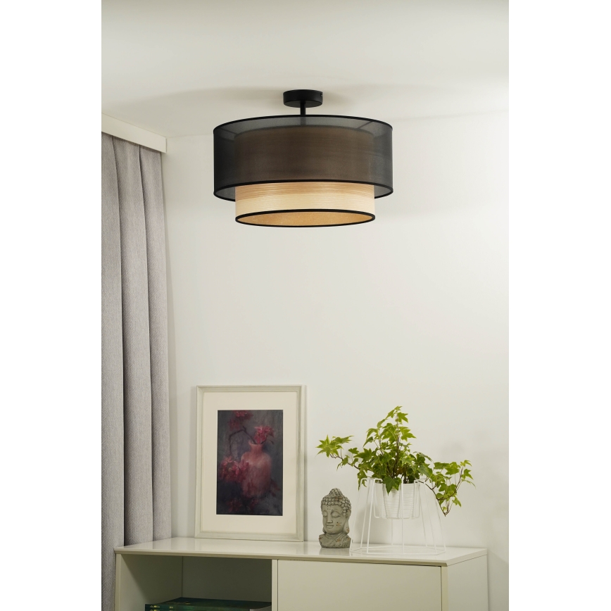 Duolla - Lampadario a plafone WOOD BOHO 1xE27/15W/230V diametro 45 cm nero/beige