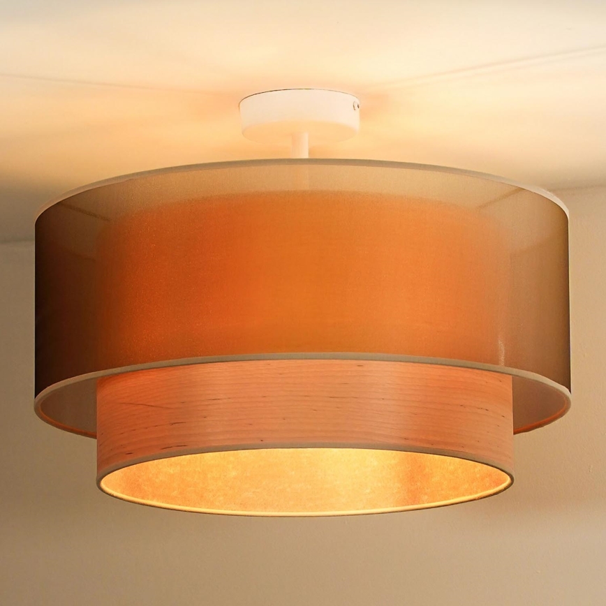 Duolla - Lampadario a plafone WOOD BOHO 1xE27/15W/230V diametro 45 cm rame/beige