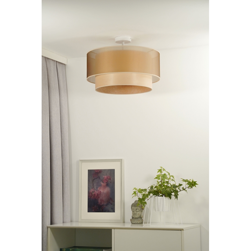 Duolla - Lampadario a plafone WOOD BOHO 1xE27/15W/230V diametro 45 cm rame/beige
