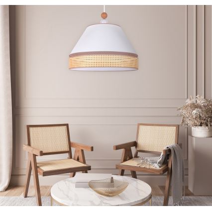 Duolla - Lampadario a sospensione con filo AVIGNON 1xE27/15W/230V diametro 60 cm bianco/rattan