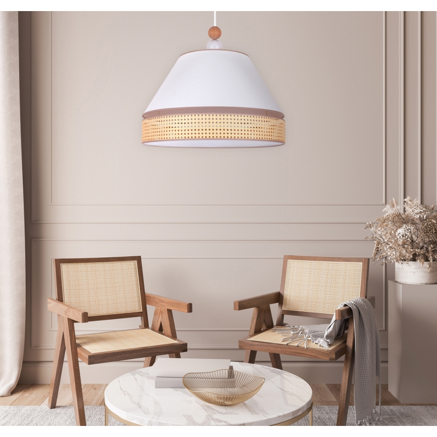 Duolla - Lampadario a sospensione con filo AVIGNON 1xE27/15W/230V diametro 60 cm bianco/rattan