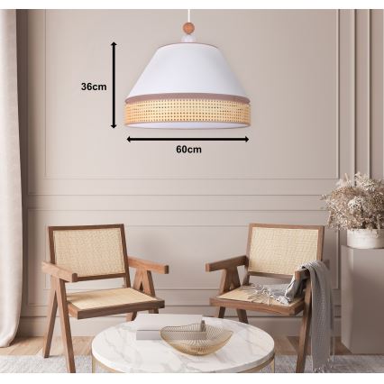 Duolla - Lampadario a sospensione con filo AVIGNON 1xE27/15W/230V diametro 60 cm bianco/rattan