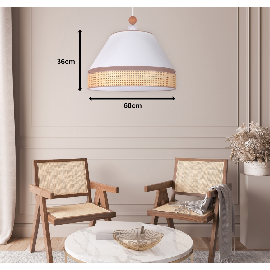 Duolla - Lampadario a sospensione con filo AVIGNON 1xE27/15W/230V diametro 60 cm bianco/rattan