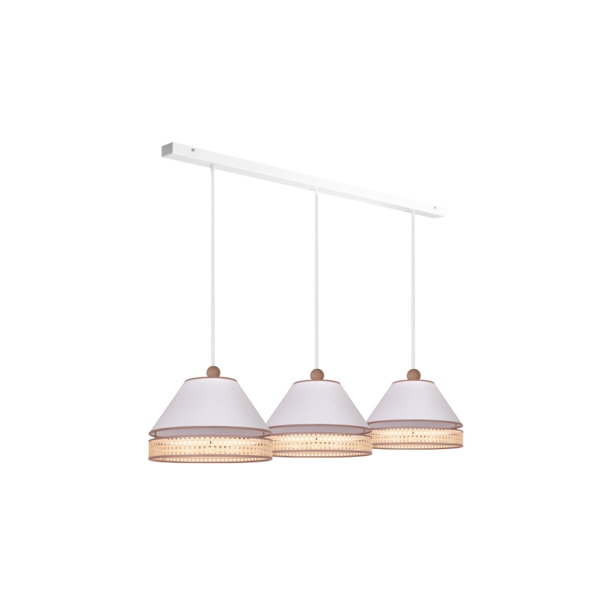 Duolla - Lampadario a sospensione con filo AVIGNON 3xE27/15W/230V bianco/rattan