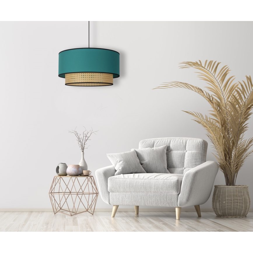 Duolla - Lampadario a sospensione con filo BOHO 1xE27/15W/230V diametro 45 cm turchese/rattan
