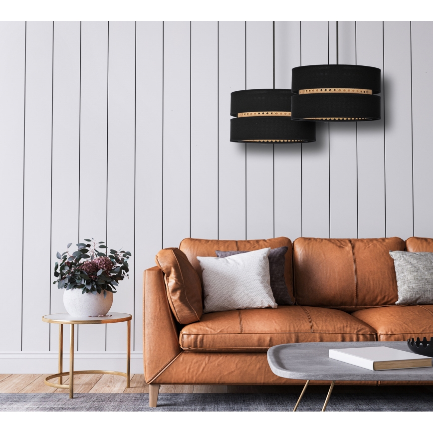 Duolla - Lampadario a sospensione con filo DUO 1xE27/15W/230V diametro 40 cm nero/rattan