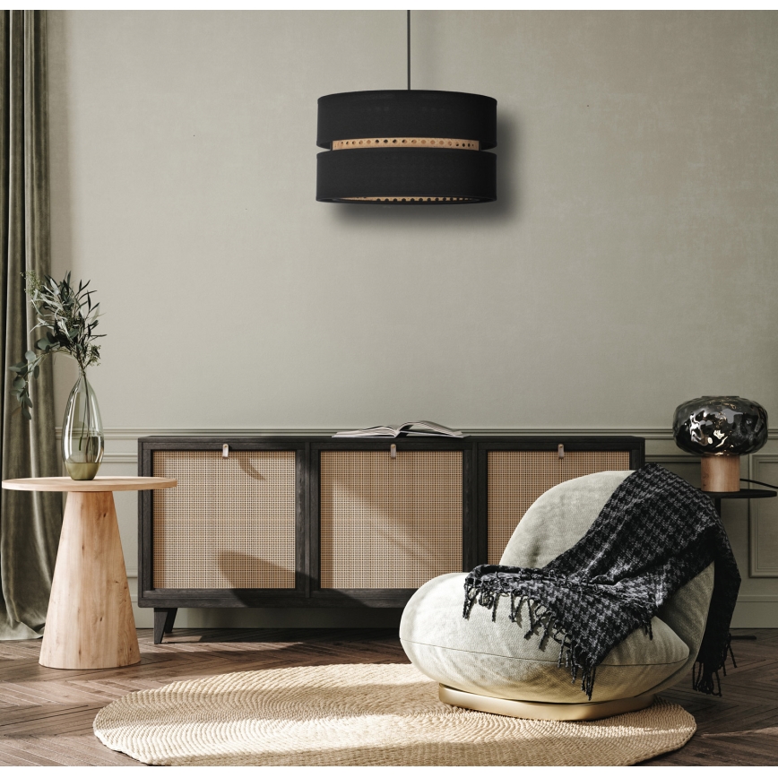 Duolla - Lampadario a sospensione con filo DUO 1xE27/15W/230V diametro 40 cm nero/rattan