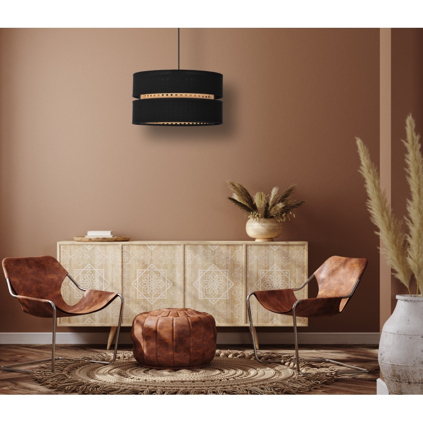 Duolla - Lampadario a sospensione con filo DUO 1xE27/15W/230V diametro 40 cm nero/rattan
