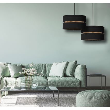 Duolla - Lampadario a sospensione con filo DUO 1xE27/15W/230V diametro 40 cm nero/rattan