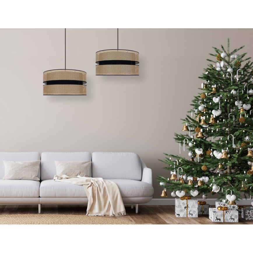 Duolla - Lampadario a sospensione con filo DUO 1xE27/15W/230V diametro 40 cm rattan/nero