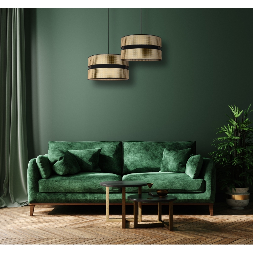 Duolla - Lampadario a sospensione con filo DUO 1xE27/15W/230V diametro 40 cm rattan/nero