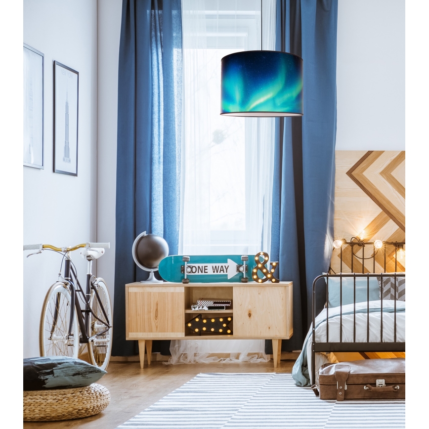 Duolla - Lampadario a sospensione con filo PRINT L 1xE27/40W/230V diametro 45 cm nero/turchese