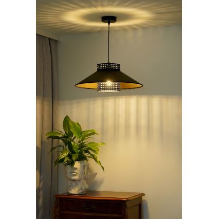 Duolla - Lampadario a sospensione con filo RIO RATTAN 1xE27/15W/230V diametro 45 cm nero/oro