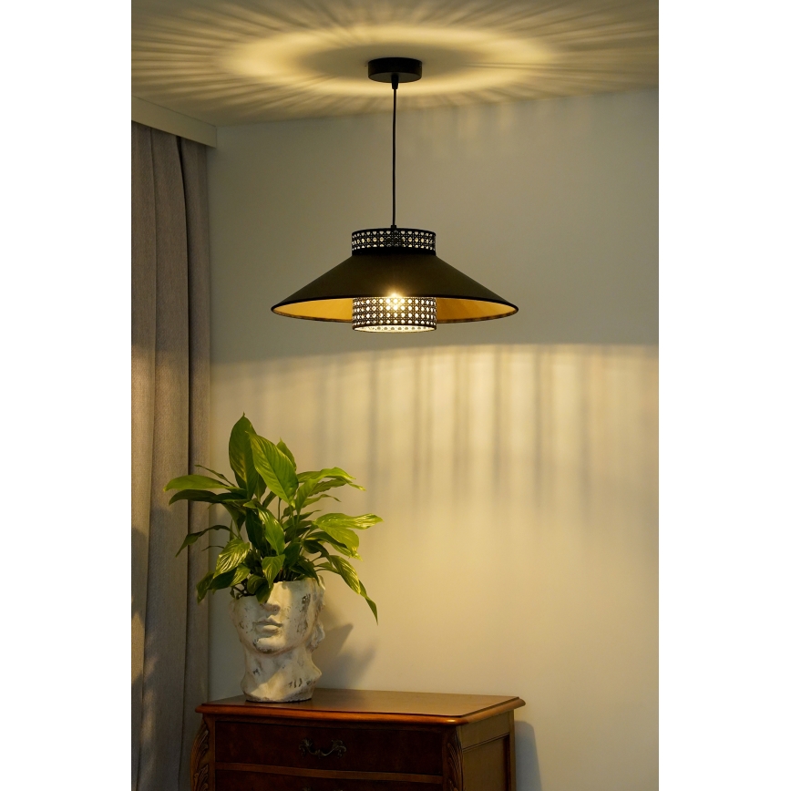 Duolla - Lampadario a sospensione con filo RIO RATTAN 1xE27/15W/230V diametro 45 cm nero/oro