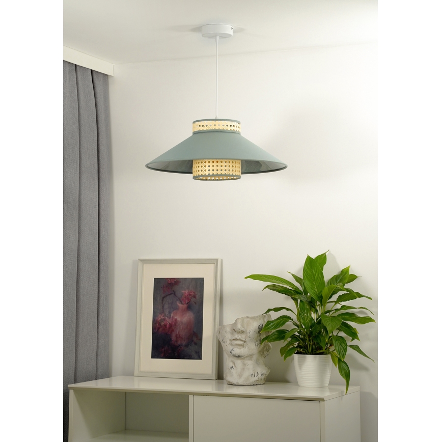 Duolla - Lampadario a sospensione con filo RIO RATTAN 1xE27/15W/230V diametro 45 cm verde/rattan
