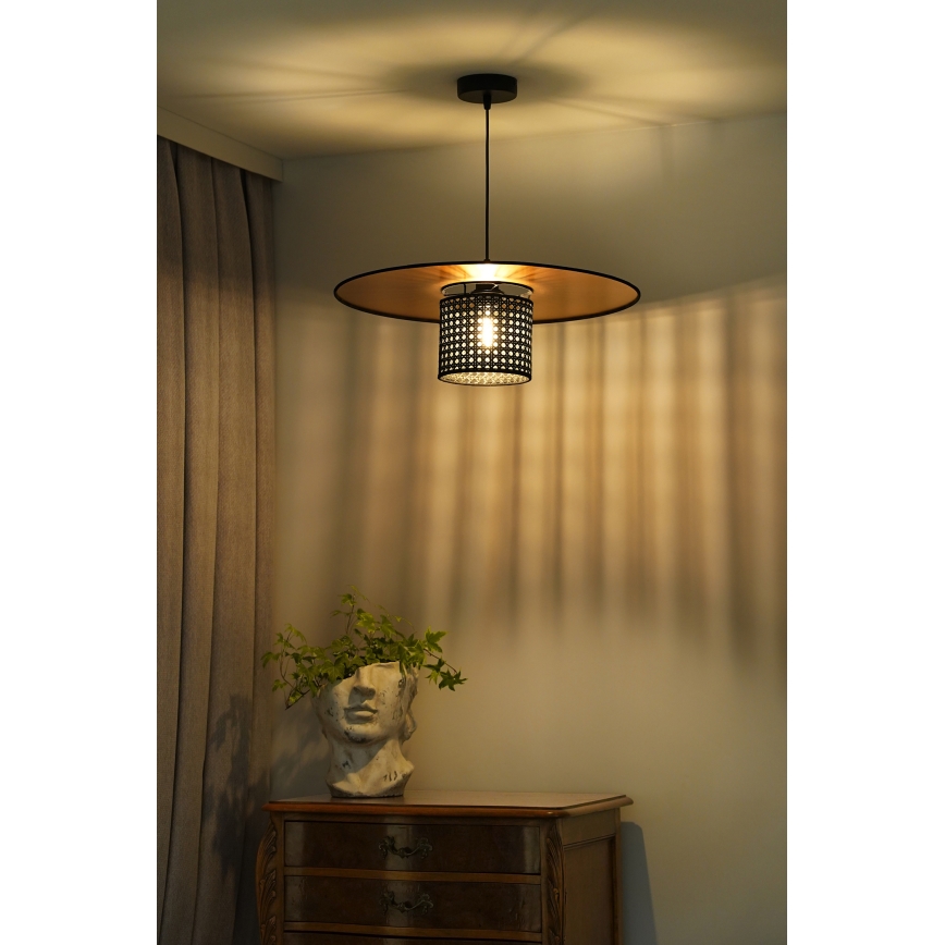 Duolla - Lampadario a sospensione con filo TOKYO RATTAN 1xE27/15W/230V diametro 50 cm oro/nero