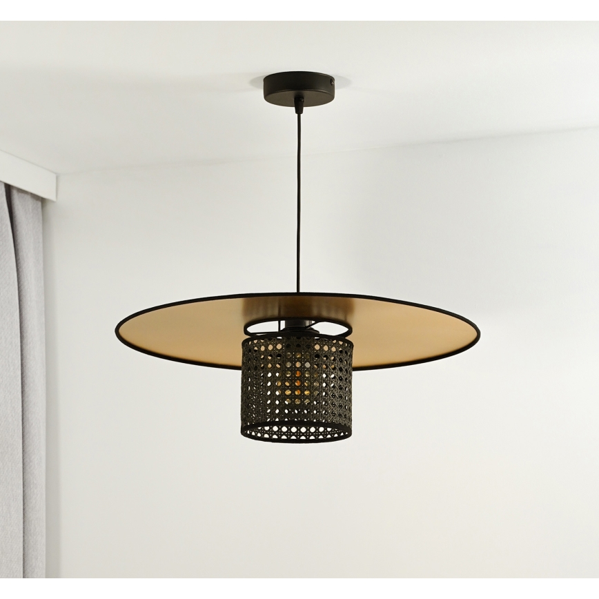 Duolla - Lampadario a sospensione con filo TOKYO RATTAN 1xE27/15W/230V diametro 50 cm oro/nero