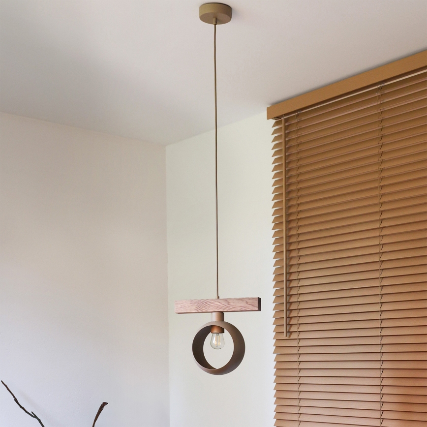 Duolla - Pendelleuchte mit Kabel IRONLINE 1xE27/15W/230V Kiefer/Eiche/beige