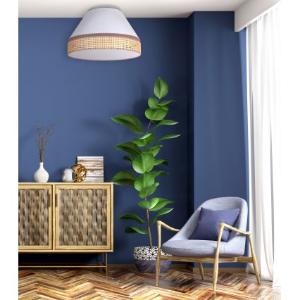 Duolla - Plafonnier AVIGNON 1xE27/15W/230V diam. 50 cm blanc/rotin