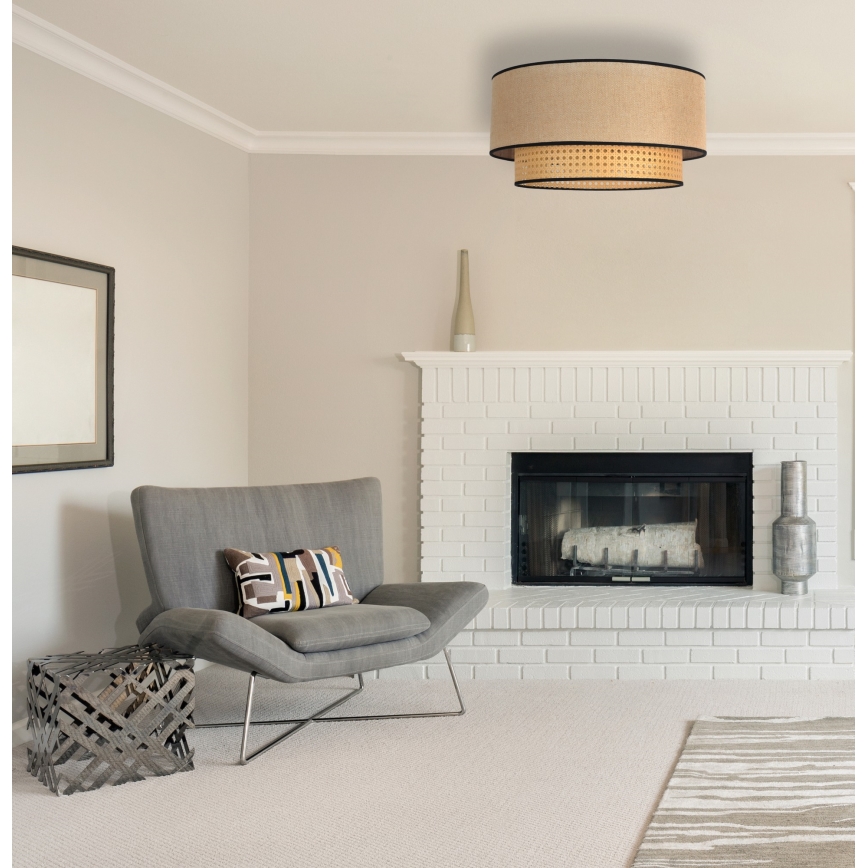 Duolla - Plafonnier BOHO 1xE27/15W/230V d. 45 cm beige/rotin