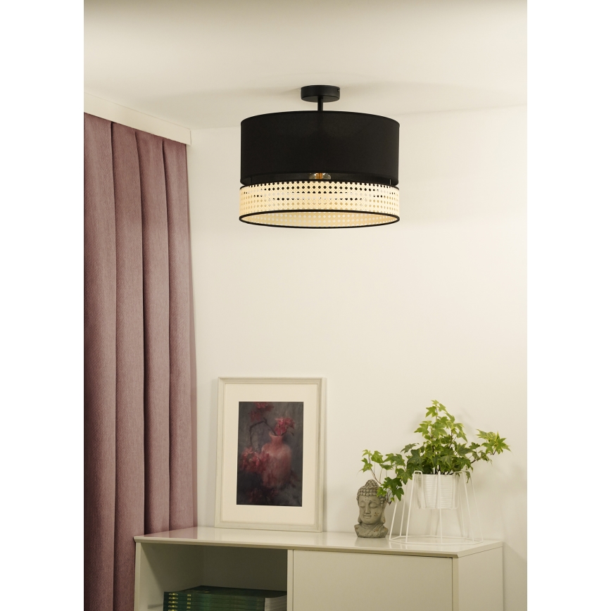 Duolla - Plafonnier DOUBLE RATTAN 1xE27/15W/230V d. 40 cm noir/beige