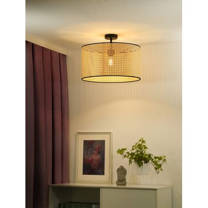 Duolla - Plafonnier ROLLER RATTAN 1xE27/15W/230V d. 45 cm beige/noir
