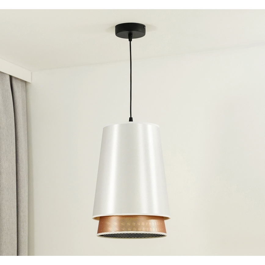 Duolla - Suspension filaire BELL SHINY 1xE27/15W/230V d. 25 cm blanc/cuivre