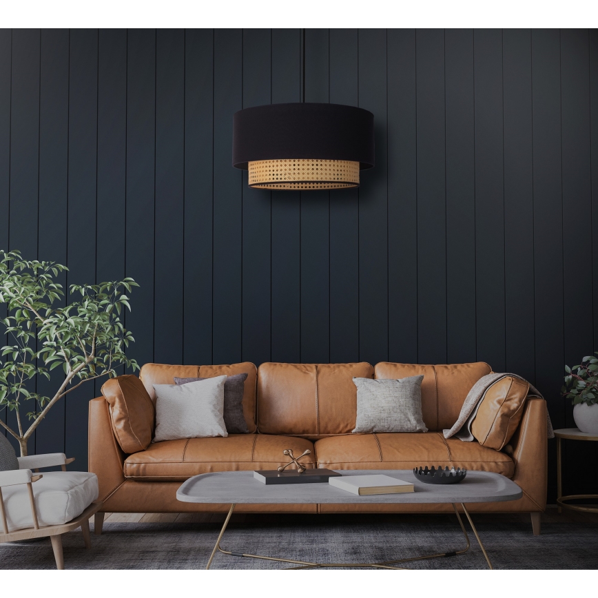 Duolla - Suspension filaire BOHO 1xE27/15W/230V d. 45 cm noir/rotin