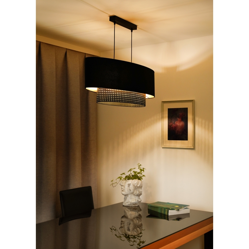 Duolla - Suspension filaire DOUBLE OVAL RATTAN 2xE27/15W/230V noir/rotin