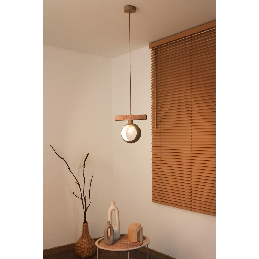 Duolla - Suspension sur câble IRONLINE 1xE27/15W/230V pin chêne/beige