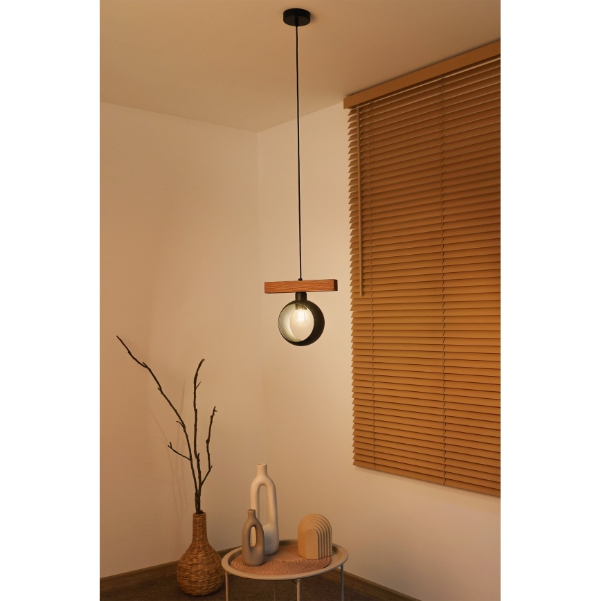 Duolla - Suspension sur câble IRONLINE 1xE27/15W/230V pin/chêne/noir