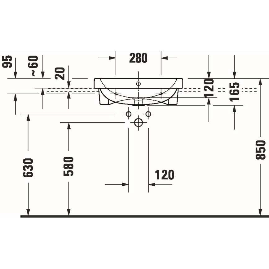 Duravit 24035500002 - Lavabo da incasso D-CODE 55x45,5 cm in ceramica, bianco lucido