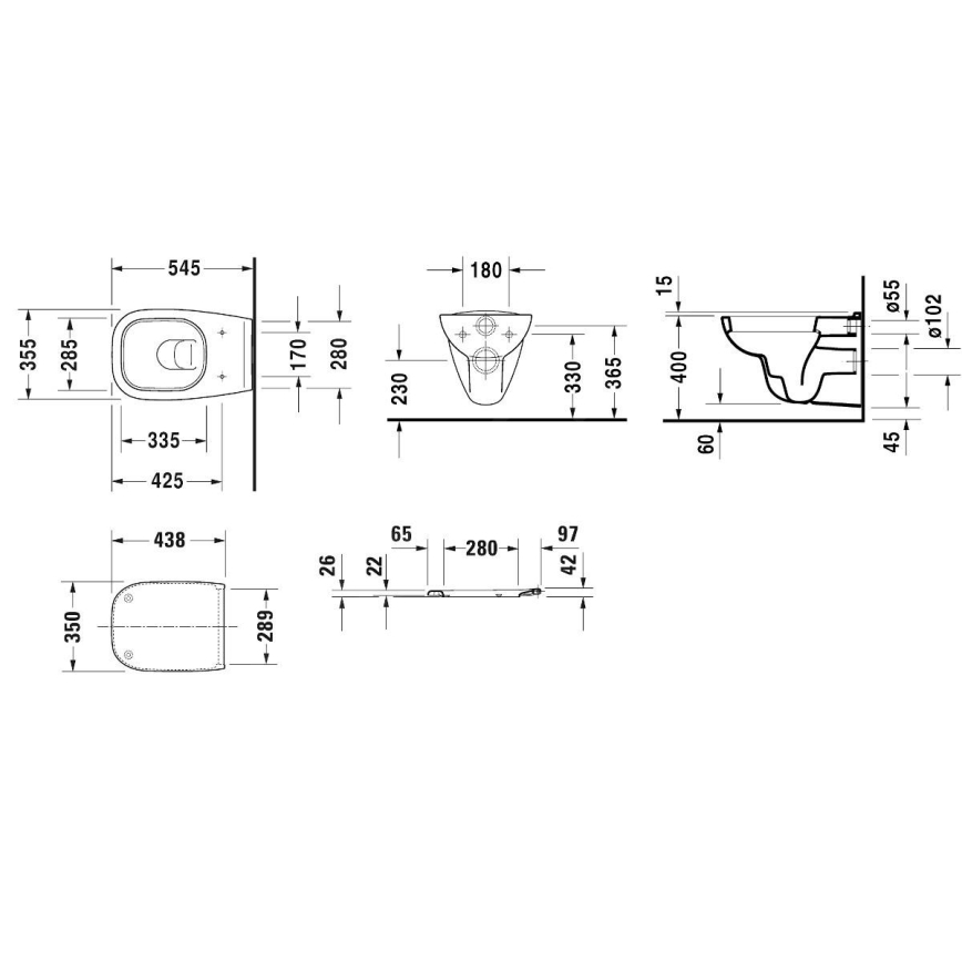 Duravit 45350900A1 - Hänge-WC mit SoftClose-Sitz D-CODE, Keramik, glänzend weiß