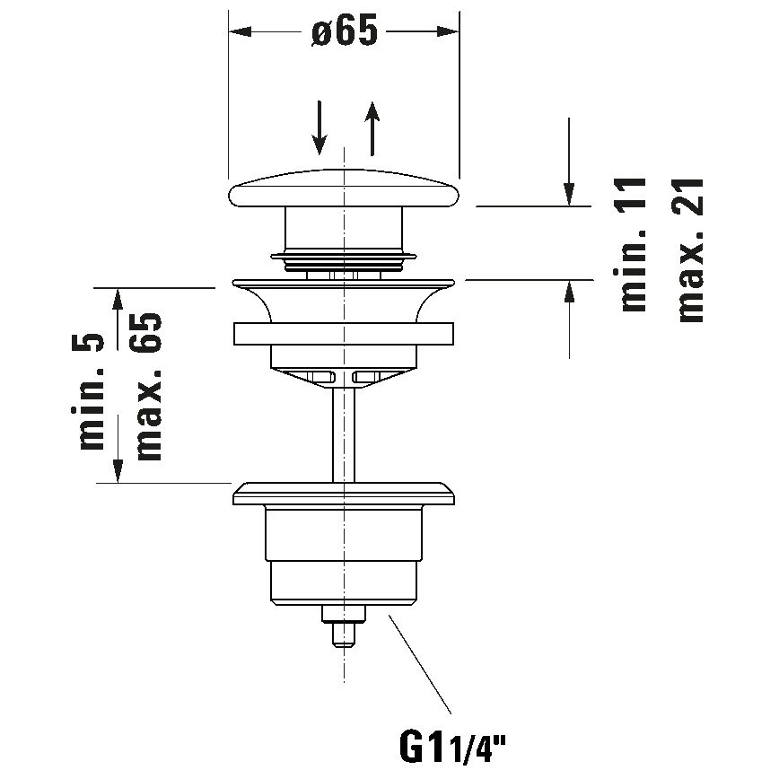 Duravit 50791300 - Piletta per lavabo PUSH-OPEN Ø 6,5 cm, antracite opaco