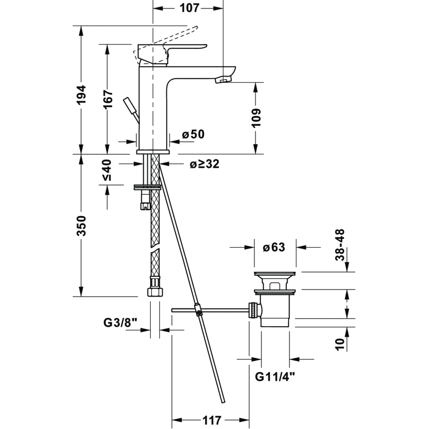 Duravit DC1023001046 - Waschtischarmatur mit Ablaufgarnitur D-CODE matt schwarz