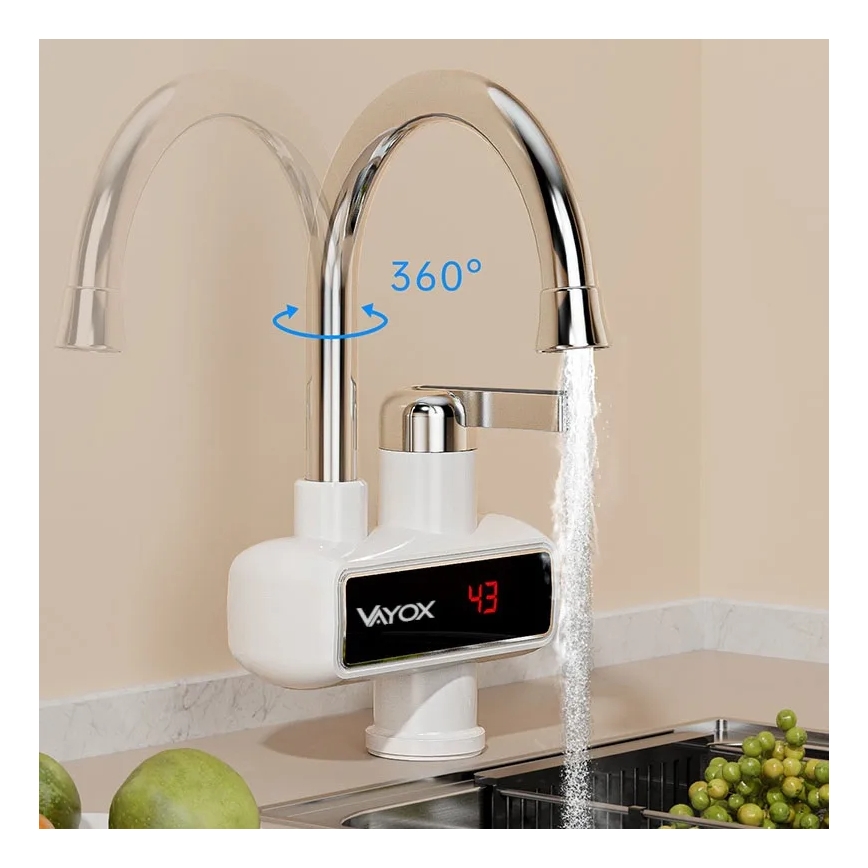 Durchlauferhitzer mit LED-Anzeige 3000W/230V IPX4 weiß
