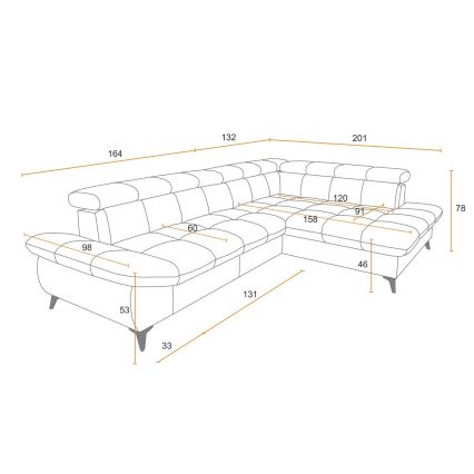 Ecksofa zum Ausklappen in L-Form MARANO links, grau