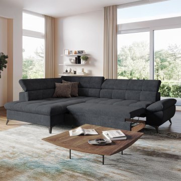 Ecksofa zum Ausziehen in L-Form MARANO links, schwarz