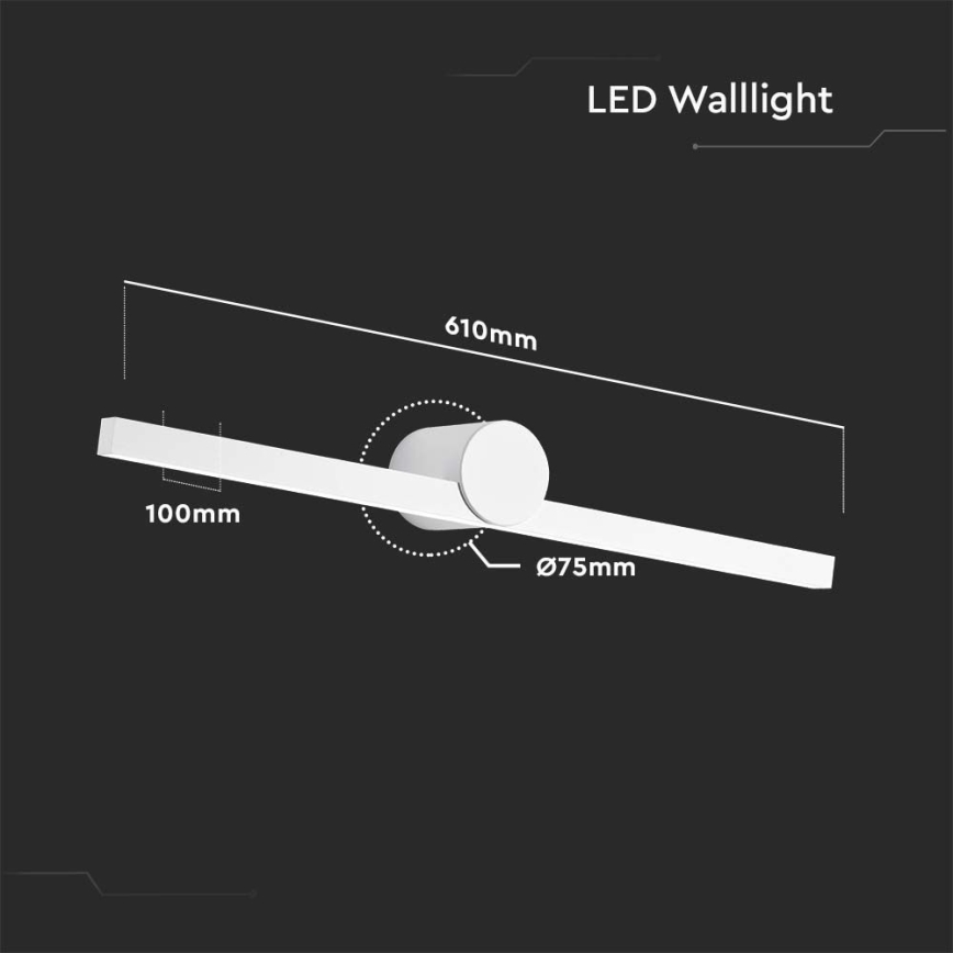 Éclairage LED pour miroir de salle de bains, 10 W/230 V, 3000 K, IP65, blanc