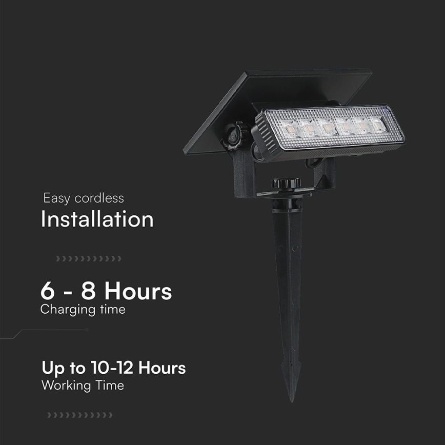 Éclairage solaire 2en1 LED/0,9W/3,7V 3000K IP65 1200 mAh noir