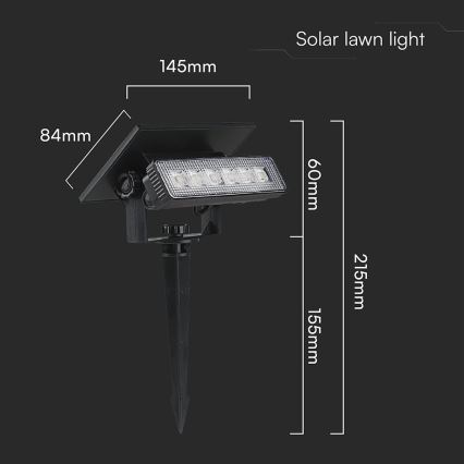 Éclairage solaire 2en1 LED/0,9W/3,7V 3000K IP65 1200 mAh noir