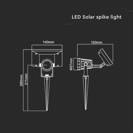 Éclairage solaire LED SPIKE LED/2W/5,5V IP65 4000K 1200 mAh
