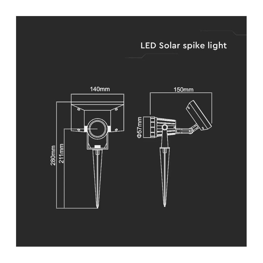 Éclairage solaire LED SPIKE LED/2W/5,5V IP65 4000K 1200 mAh
